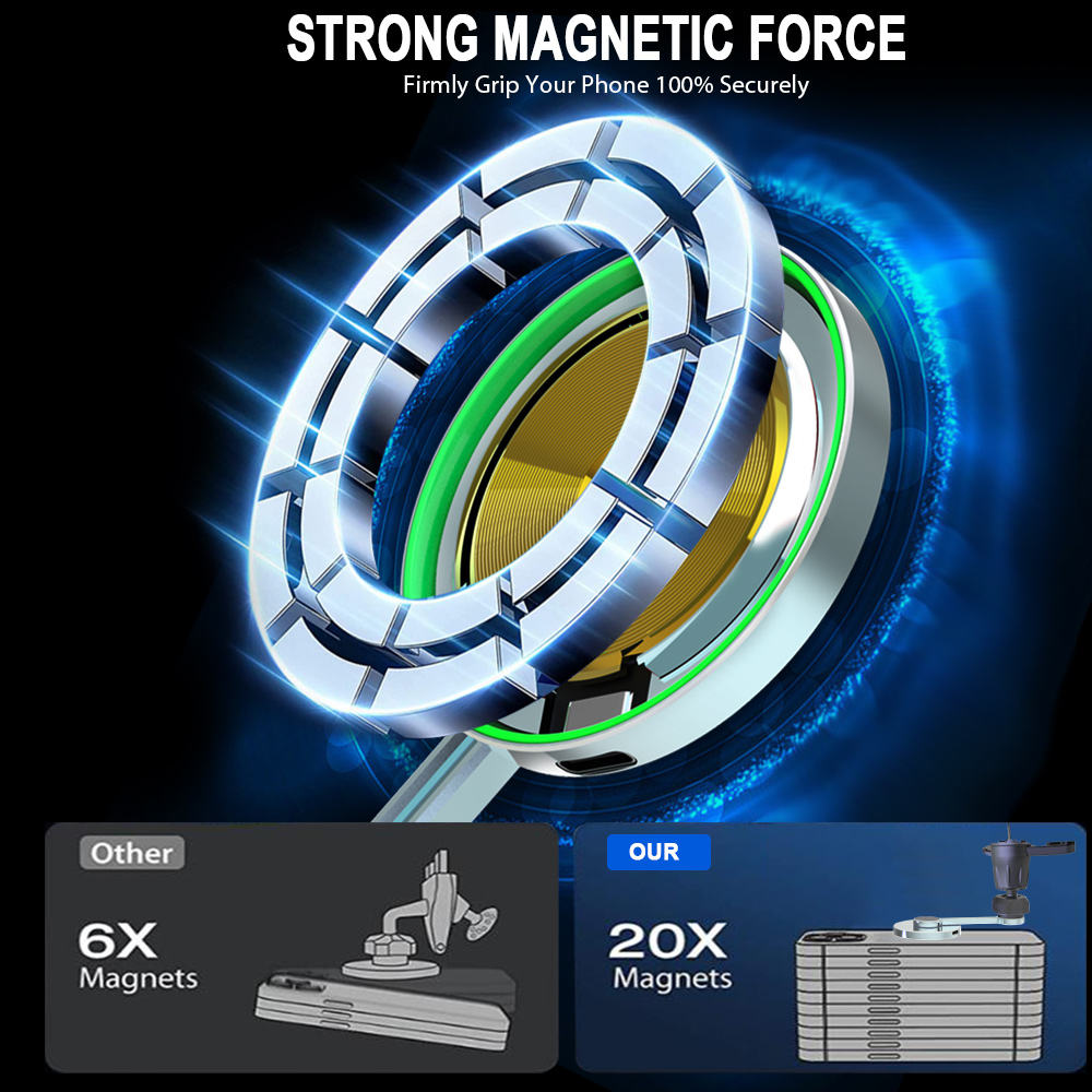Magnetisk trådløs billader og telefonholder til ventilasjonsgitter (iPhone 15)