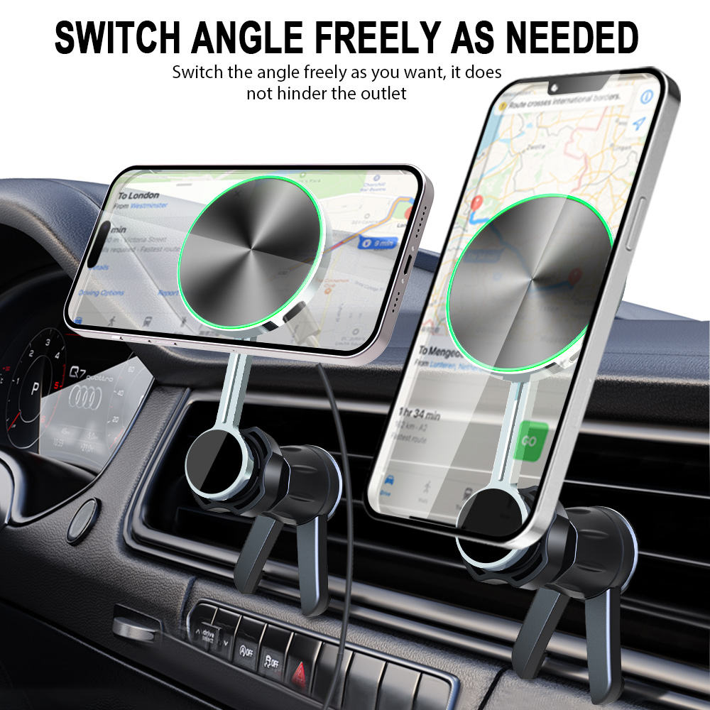 Magnetisk trådløs billader og telefonholder til ventilasjonsgitter (iPhone 15)